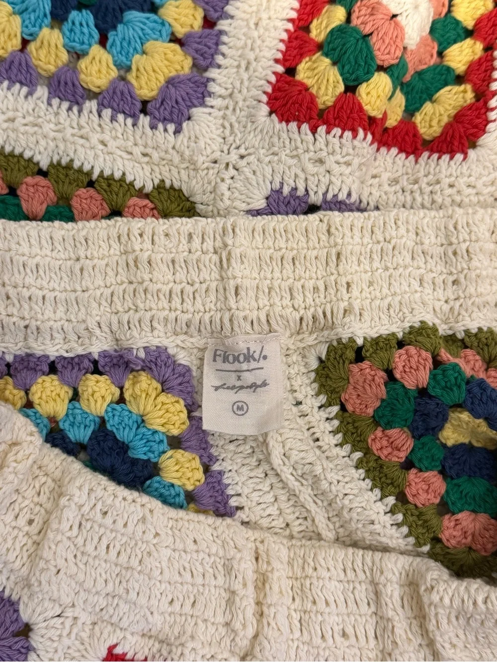 Free People x Flook Crocheted Granny Square Long Shorts Artisan Made Bali